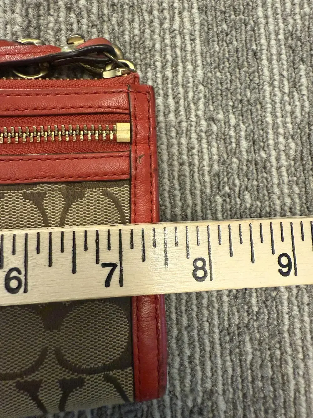 Coach Wristlet Womens One Size Brown Red Signature Canvas Leather Zip Pouch